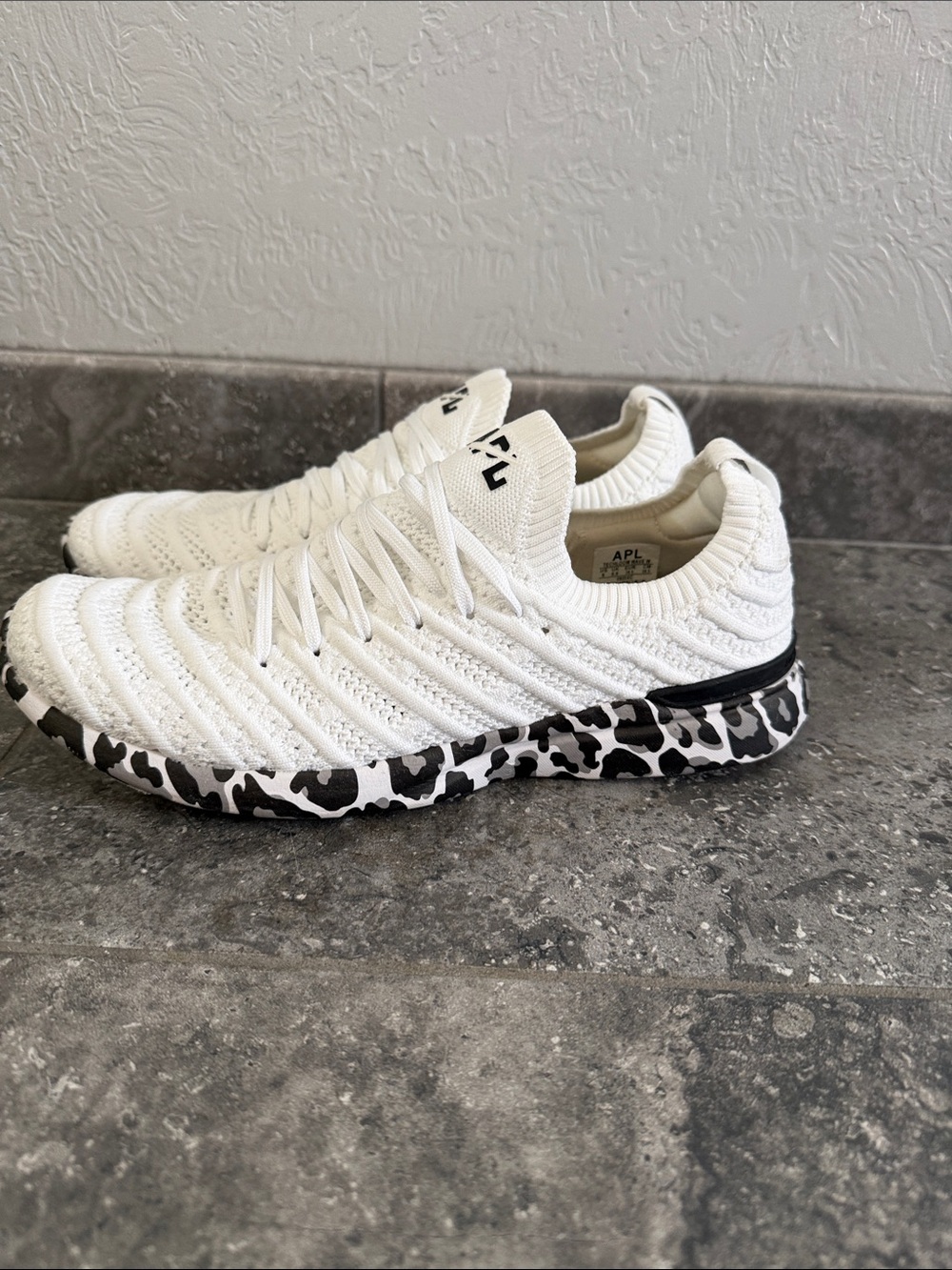 APL White Knit Sneakers with Black & White Leopard-Print Sole